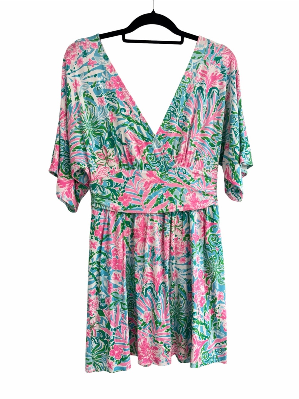 ✅ Lilly Pulitzer Pink & Green Floral V-Neck Romper dress with shorts size M